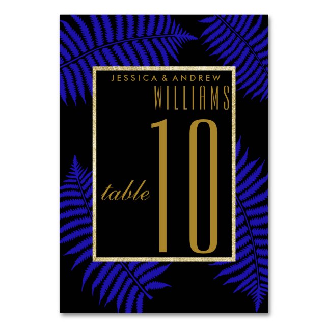 Beautiful Blue Leaf Bracken Wedding Table Number (Front)