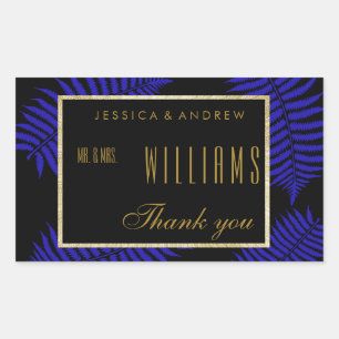 Beautiful Blue Leaf Bracken Wedding Thank You Sticker