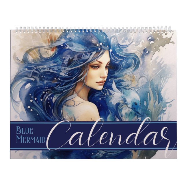 Beautiful Blue Mermaid Watercolor Calendar (Cover)