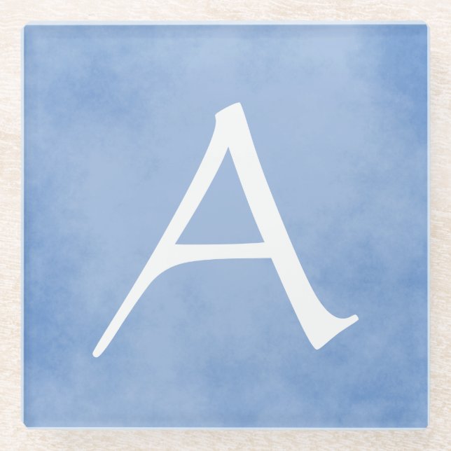 Beautiful Blue Monogram Glass Coaster (Front)