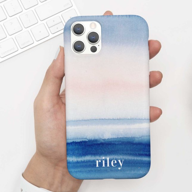 Beautiful Blue Ocean Beach Sky Watercolor + Name Case-Mate iPhone Case (Creator Uploaded)