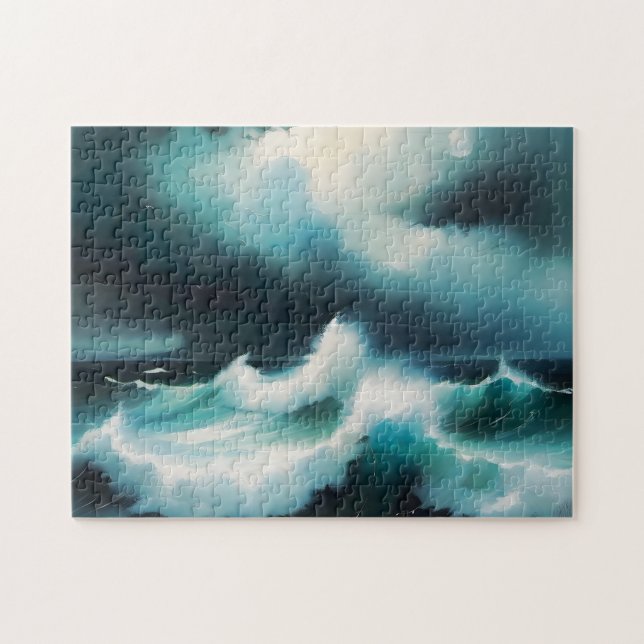 Beautiful Blue Ocean waves painting Jigsaw Puzzle (Horizontal)