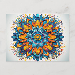 Beautiful Blue Orange Mandala Geometric Pattern Postcard