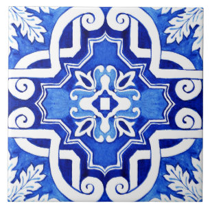 Beautiful Blue Painted Style Ceramic Tile. Tile