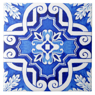 Beautiful Blue Painted Style Ceramic Tile. Tile