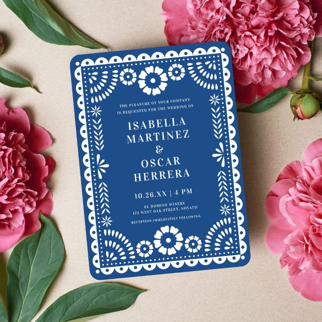 Beautiful Blue Papel Picado Inspired Wedding Invitation (Creator Uploaded)