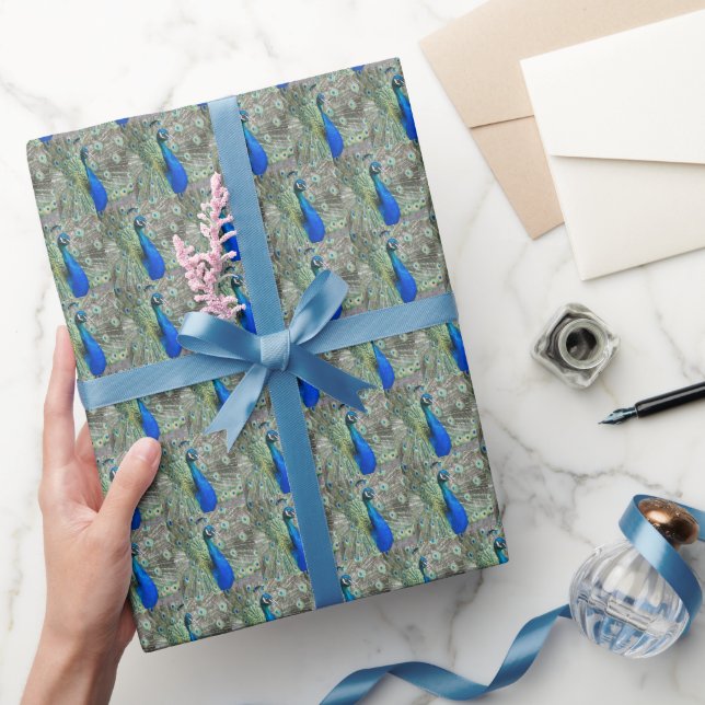 Beautiful Blue Peacock Feathers Wrapping Paper (Gifting)