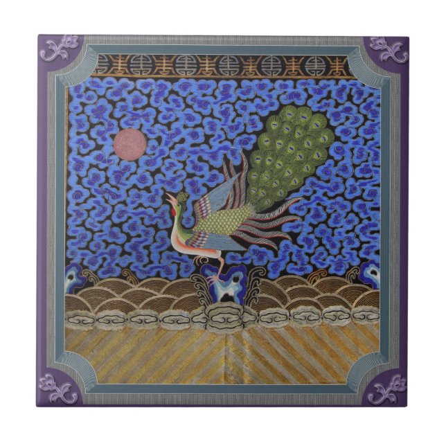 Beautiful Blue Peacock Vintage  Tile (Front)