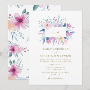 Beautiful Blue Purple Flower Wedding Invitation