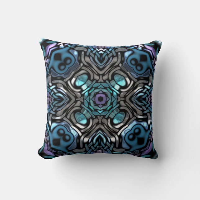 Beautiful Blue, Purple & Silver Pattern Throw Pillow (Front)