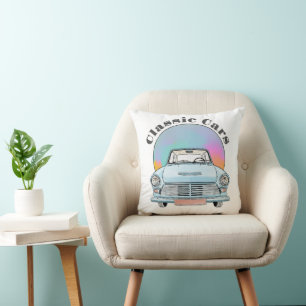 Beautiful Blue Retro Classic Car  Throw Pillow