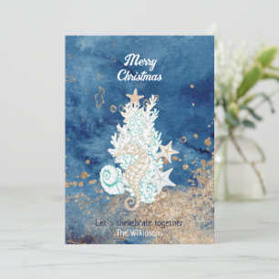 Beautiful blue sand colour coastal custom Christma Holiday Card
