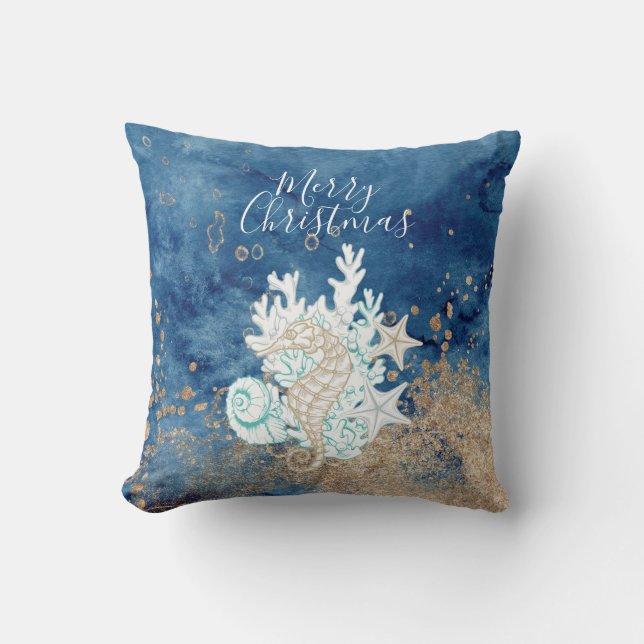 Beautiful blue sand colour coastal custom Christma Throw Pillow (Front)
