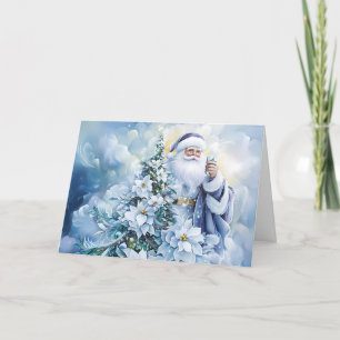 Beautiful Blue Santa Blank Holiday Card Customize