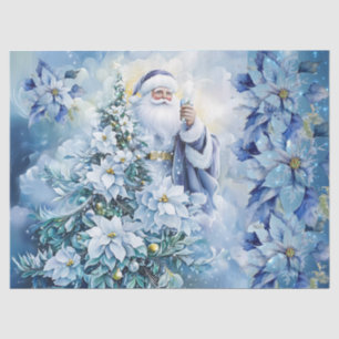 Beautiful Blue Santa & Poinsettias Decoupage Tissue Paper