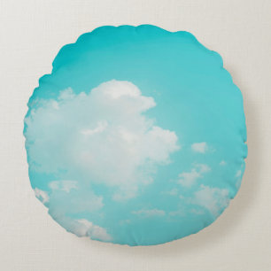 Beautiful blue sky and clouds with daylight natura round pillow