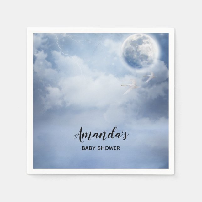 Beautiful Blue Sky with Flying Swans Baby Shower Napkin (Front)