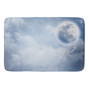 Beautiful Blue Sky with Flying Swans Bath Mat