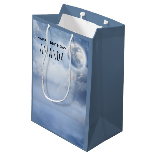 Beautiful Blue Sky with Flying Swans Birthday Medium Gift Bag (Back Angled)