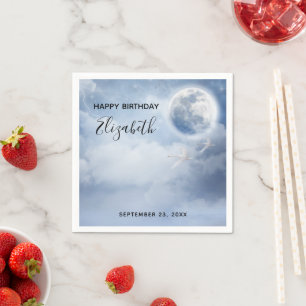 Beautiful Blue Sky with Flying Swans Birthday Napkin