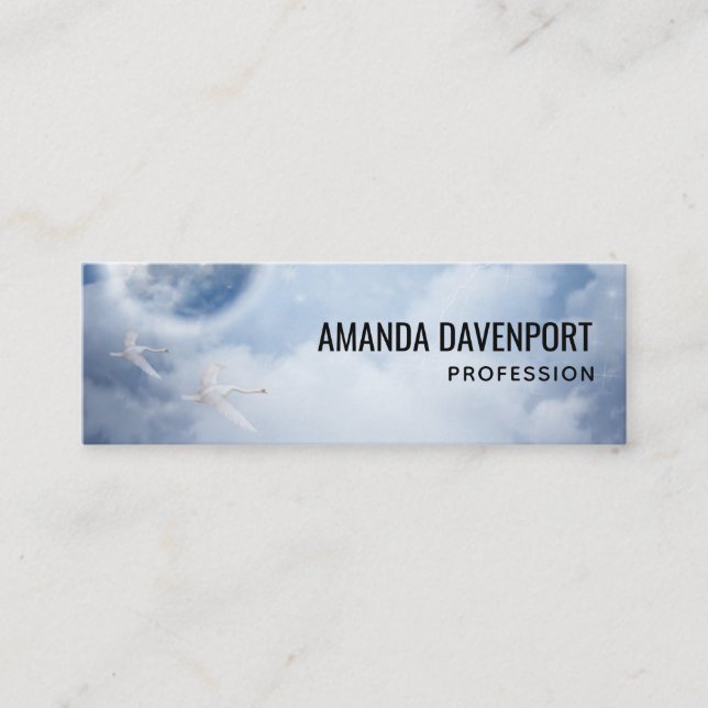 Beautiful Blue Sky with Flying Swans Mini Business Card (Front)