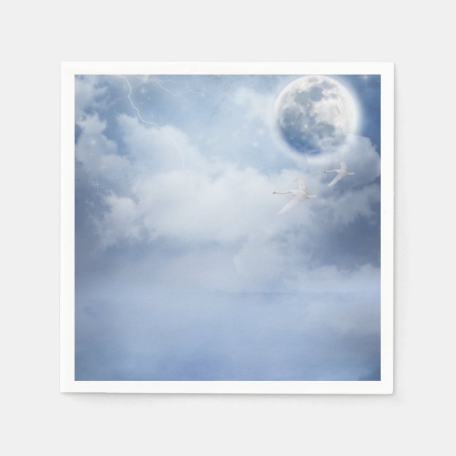 Beautiful Blue Sky with Flying Swans Napkin (Front)