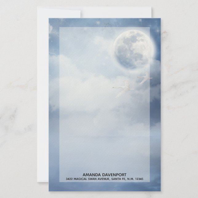 Beautiful Blue Sky with Flying Swans Stationery (Front)