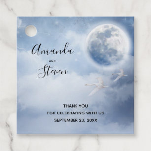 Beautiful Blue Sky with Flying Swans Wedding Favour Tags