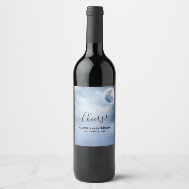 Beautiful Blue Sky with Flying Swans Wine Label (Front)