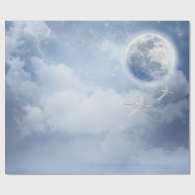 Beautiful Blue Sky with Flying Swans Wrapping Paper (Flat)
