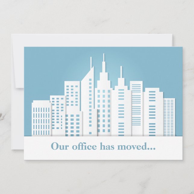 Beautiful Blue Skyline Business Change of Address Announcement (Front)