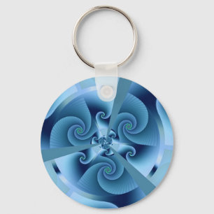Beautiful Blue Spiral Fine Fractal Art Keychain