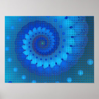 Beautiful Blue Spiral Fine Fractal Art Poster