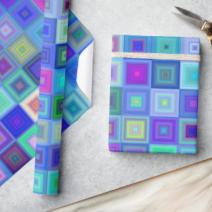 Beautiful Blue Squares Birthday Giftwrap Wrapping Paper