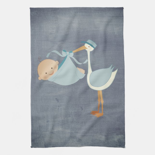 Beautiful Blue Stork Baby Shower Party Decor Kitchen Towel (Vertical)