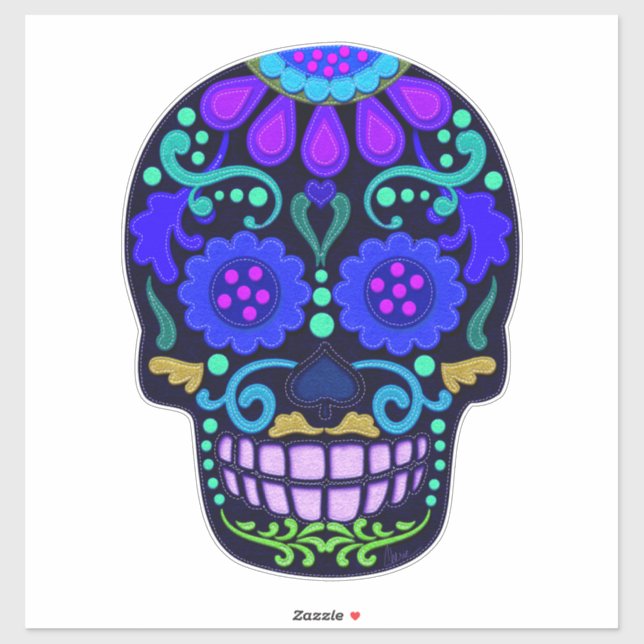 Beautiful Blue Sugar Skull | Faux Felt Look Large (Sheet)