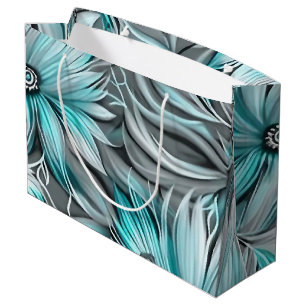 Beautiful Blue Teal Floral Print Large Gift Bag