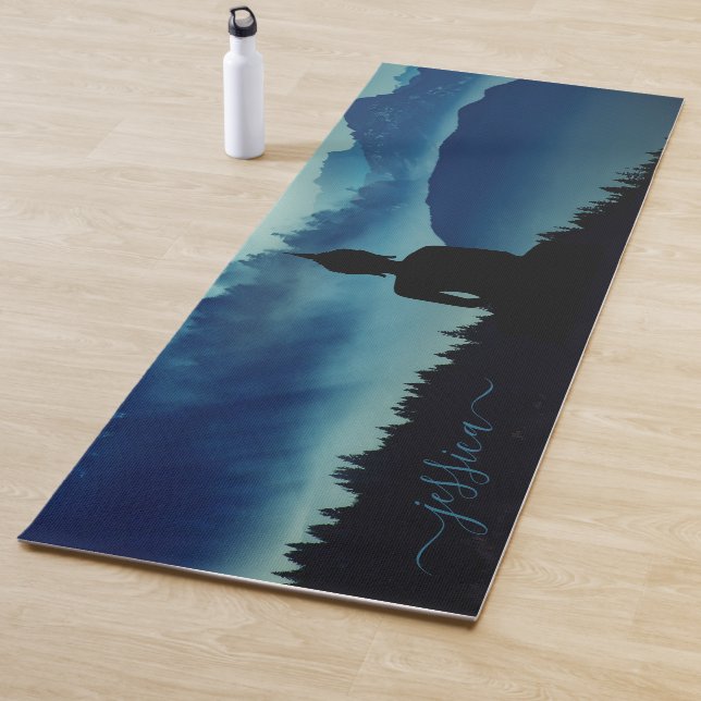 Beautiful Blue Teal Mountains Buddha Custom Name Yoga Mat (In Situ)