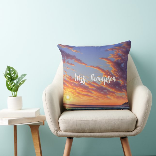 Beautiful Blue Turquoise Ocean Sunset Throw Pillow (Chair)