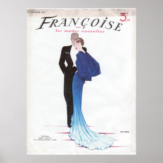 Beautiful Blue Vintage French Evening Gown Poster (Front)