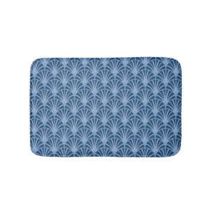 Beautiful Blue Vintage Japanese Fan Pattern Bath Mat