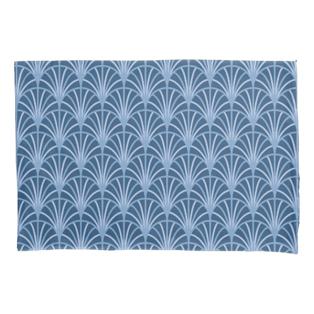 Beautiful Blue Vintage Japanese Fan Pattern Pillowcase (Front-Left)