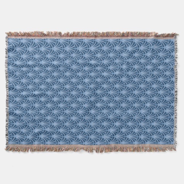 Beautiful Blue Vintage Japanese Fan Pattern Throw Blanket (Front)