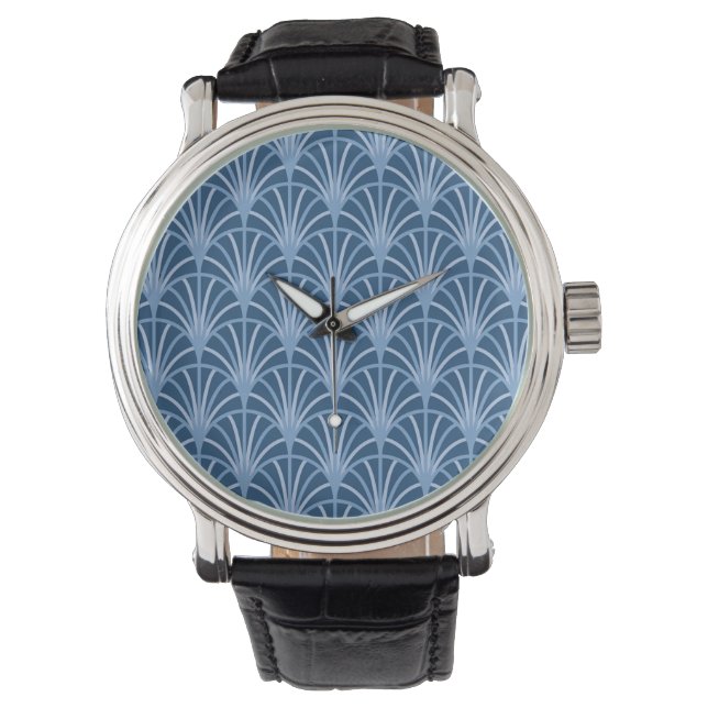 Beautiful Blue Vintage Japanese Fan Pattern Watch (Front)