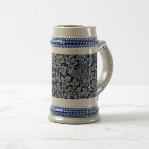 Beautiful Blue Vintage Pattern Floral Bird Flowers Beer Stein