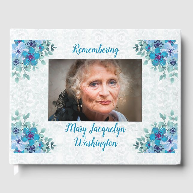Beautiful Blue Violets "Do Not Stand" Memorial Guest Book (Front)