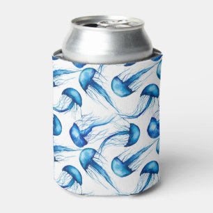 Beautiful Blue Watercolor Jellyfish   Can Cooler