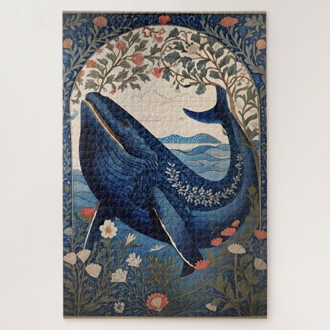 Beautiful Blue Whale William Morris Inspired Jigsaw Puzzle (Vertical)