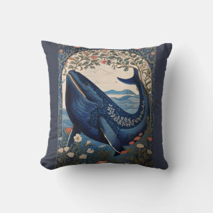 Beautiful Blue Whale William Morris Inspired Throw Pillow