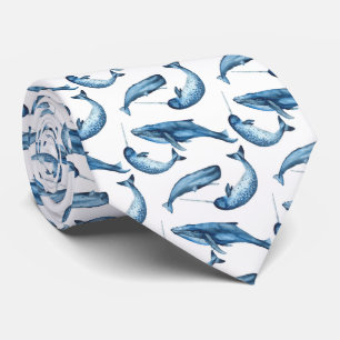 Beautiful Blue Whales and Narwhals Necktie